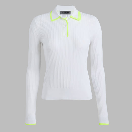 G/FORE - RIBBED KNIT LONG SLEEVE POLO SWEATER